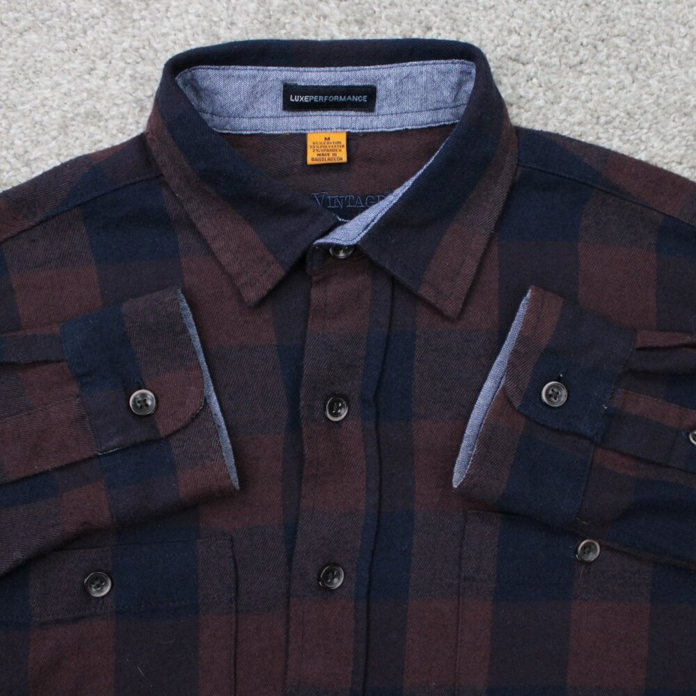 Tailor‎ Vintage Shirt Mens Medium Red/Blue Luxe Performance Flannel Stretch L/S